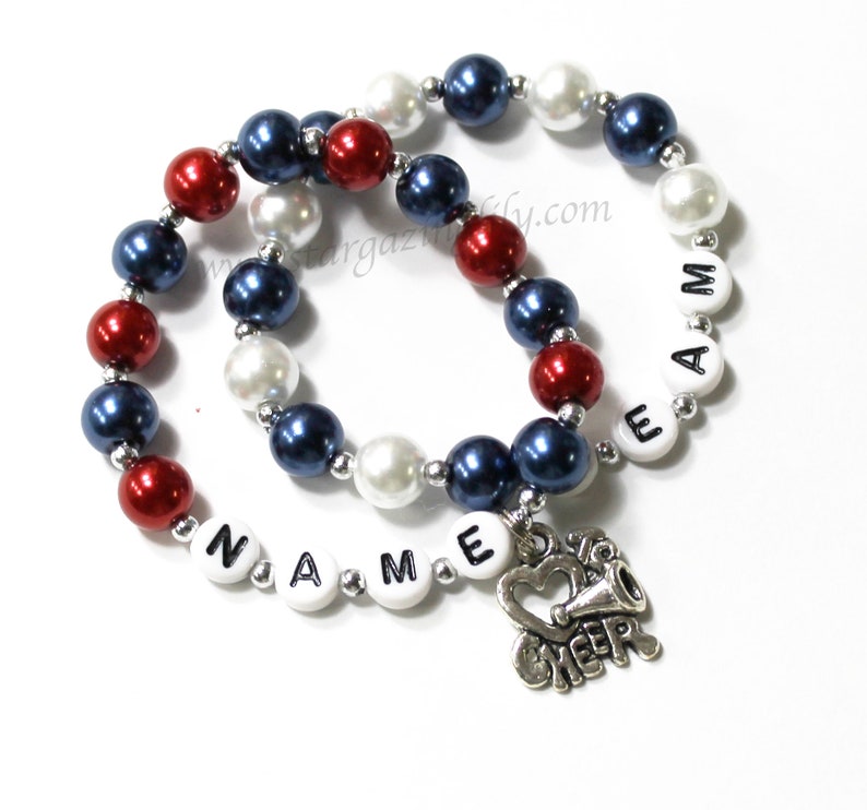 CHEERLEADING Charm Bracelet Personalized Name Bracelet I Love Cheer Jewelry Party Favor Team Spirit jewelry Your choose bead color & charm Bild 4