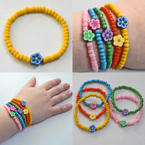 Pulsera para niñas pequeñas con cuentas amarillas y flor azul Gran relleno  de medias para niños pequeños Preescolares Niños y niños Pulsera de amistad