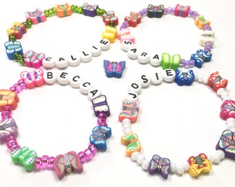 Butterfly Name Bracelet Children's PERSONALIZED Stretch Bracelet w brightly colored butterfly beads Big Sister Gift Garden Party Favor