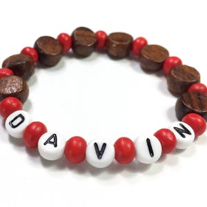 Bracelet for Boys Boys Wood beaded bracelet. Personalized name bracelet. Party Favor Stocking Stuffer or Valentine for Boys. Hypoallergenic image 7