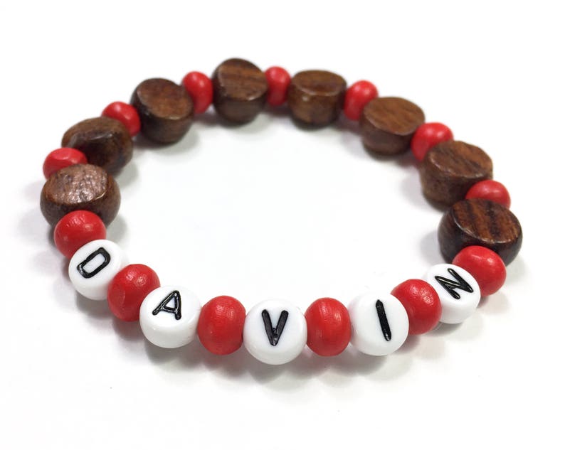 Bracelet for Boys Boys Wood beaded bracelet. Personalized name bracelet. Party Favor Stocking Stuffer or Valentine for Boys. Hypoallergenic image 7