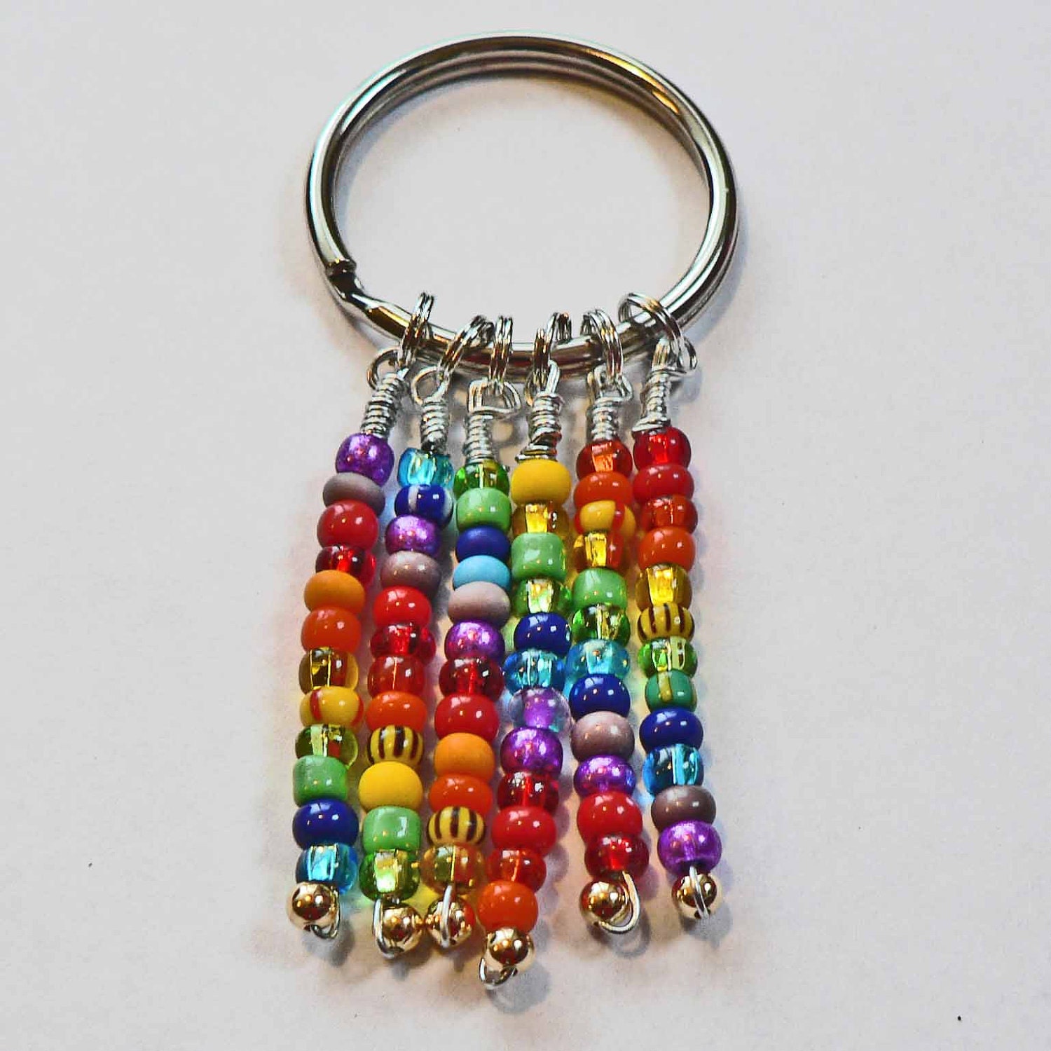 Rainbow Beaded Key Ring Keychain Colorful Bright Shiny Seed Etsy