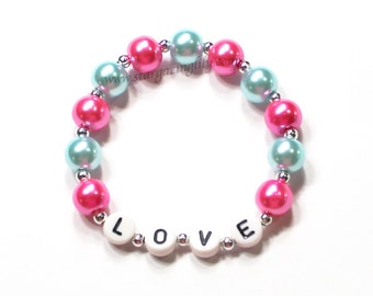 Love bracelet. Personalized Children's Name Bracelet or YOU CHOOSE COLORS. Party Favor Bracelet. Custom Word Personalized Valentine Gift