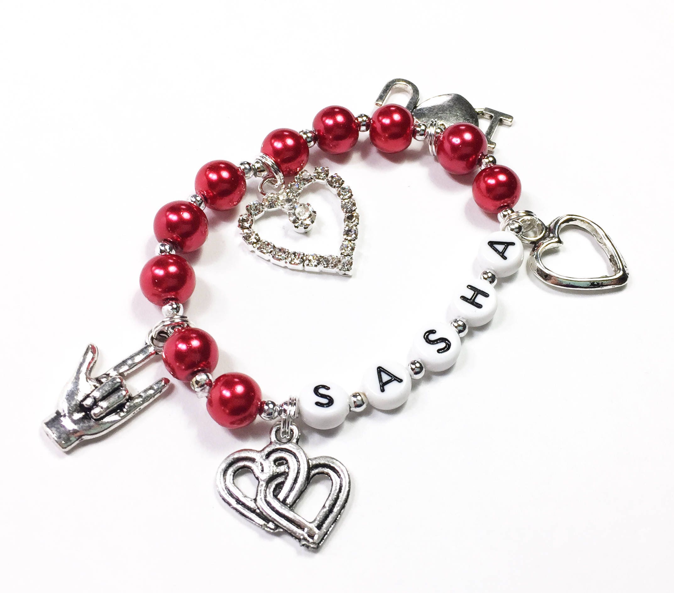 Valentine Charm Bracelet. Love Themed Bracelet. Personalized Name Bracelet.  Valentine's Day Gift for Girls Heart Charm Bracelet Gift for Her 