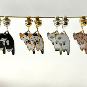 Kitten Kitty Cat Earrings. Women Kids clip-on&#39;s or Pierced Hooks. Cat Gift, Cat Jewelry Cat Earrings Tuxedo, Siamese, calico GG