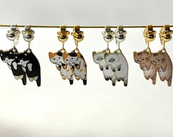 Kitten Kitty Cat Earrings. Women Kids clip-on's or Pierced Hooks. Cat Gift, Cat Jewelry Cat Earrings Tuxedo, Siamese, calico GG