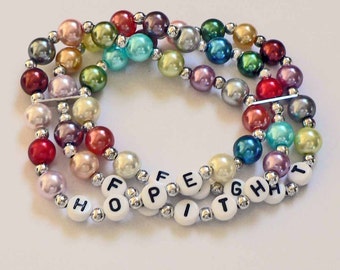 Colorful Glass Pearl Multi-strand bracelet. Customize with Words, names, quote. Mother's Day, Grandmother, Grandma, nana gift.