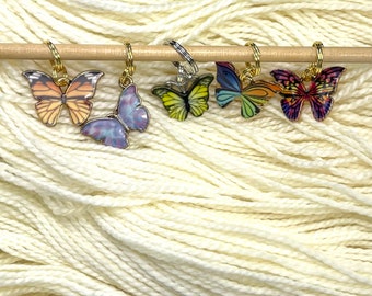 Butterfly Stitch Markers, Set of 5, CHOOSE knit or crocket style. Monarch Butterfly Rainbow Butterfly Gift for a knitter Gift for crocheter.