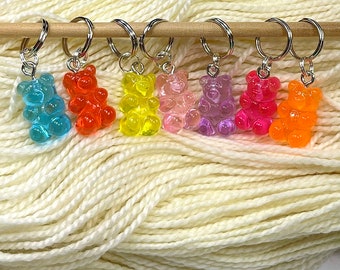 Gummy Bear Stitch Markers, Set of 7, CHOOSE knit or crocket style. Gift for a knitter. Gift for crocheter. Fun unique colorful food