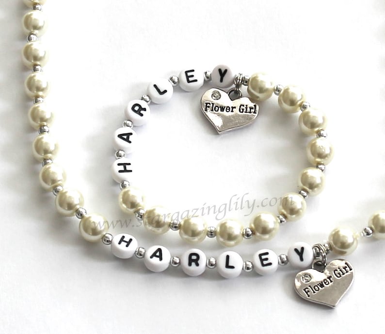 Personalized Flower Girl Necklace Bracelet Set Little girl Etsy