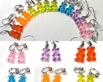 Gummy Bear earrings. clip on or hooks. Stocking stuffer, gift for girls kids toddlers teens. candy cute resin trendy. Food earrings