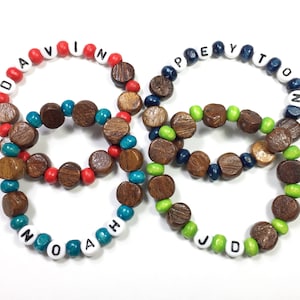 Bracelet for Boys Boys Wood beaded bracelet. Personalized name bracelet. Party Favor Stocking Stuffer or Valentine for Boys. Hypoallergenic image 1