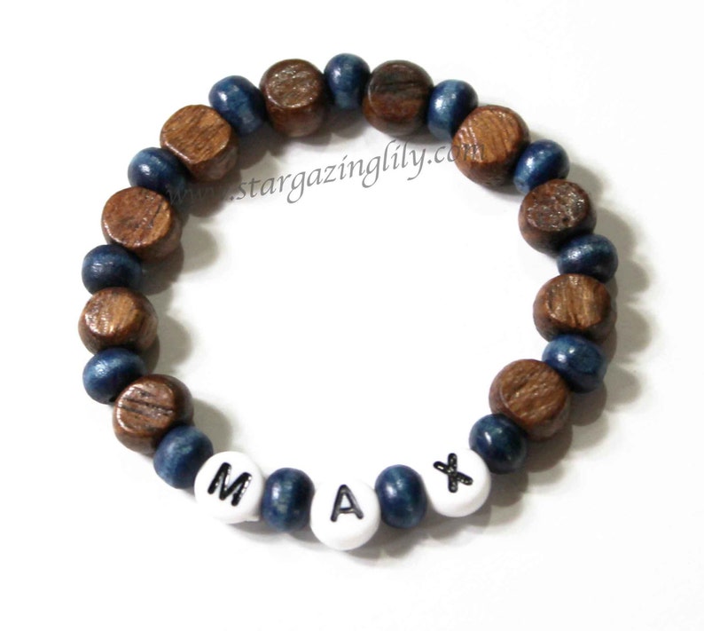 Bracelet for Boys Boys Wood beaded bracelet. Personalized name bracelet. Party Favor Stocking Stuffer or Valentine for Boys. Hypoallergenic image 5