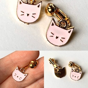 Animal earrings for kids. hedgehog koala jellyfish cat Pink Cat Face