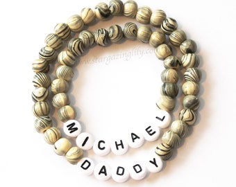 Father Son Set of Personalized Wood Name Bracelets Daddy & Me Set of bracelets Bracelets for Boys. Back to school New baby Big Brother