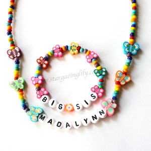 Big Sister Gift Rainbows & Butterflies Personalized Name Necklace and Bracelet Jewelry Set toddler preschool girls kids size Big Sister