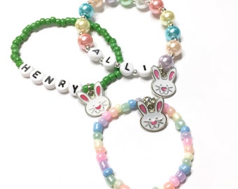Spring Easter Jewelry girls and boys Personalized Name bracelets Easter bunny Easter basket fillers Egg Hut Prizes Gift from Easter Bunny
