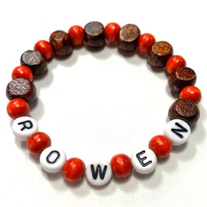 Masculine Boys Wood beaded bracelet. Personalized name Red