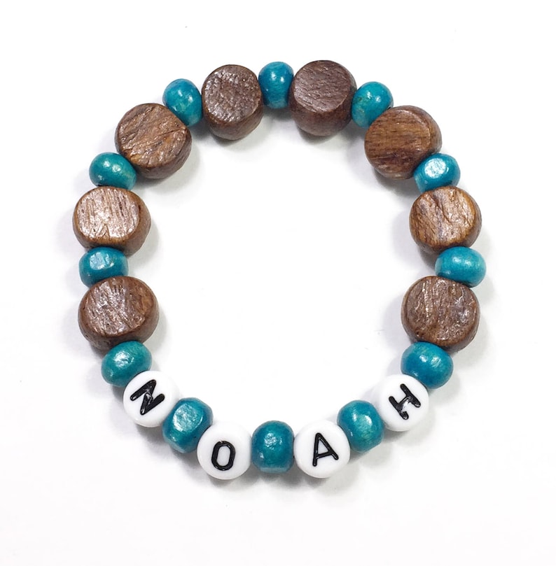 Bracelet for Boys Boys Wood beaded bracelet. Personalized name bracelet. Party Favor Stocking Stuffer or Valentine for Boys. Hypoallergenic image 10