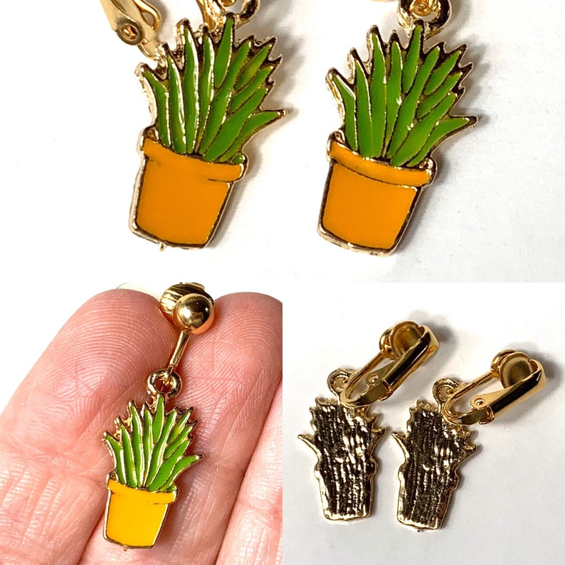Succulent Earrings, Cactus, House Plant Pots. hooks or clip-on's. Cottage core jewelry, greenhouse wholesale, gift for plant lover plant mom terra cotta pot