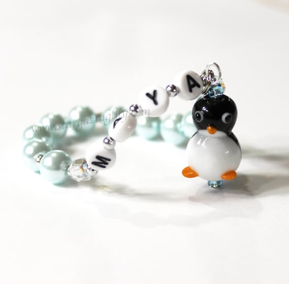 Penguin Jewelry Charm Bracelet. Personalized Name Bracelet W
