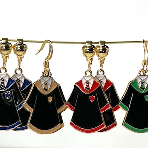 Wizard School Uniform Dress Robes Cloak Coat Earrings. Clips or Pierced. Wizard Witch House Color Uniform. Fantasy Fandom Earrings