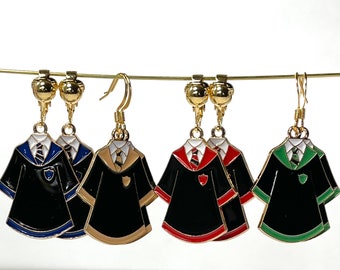 Wizard School Uniform Dress Robes Cloak Coat Earrings. Clips or Pierced. Wizard Witch House Color Uniform. Fantasy Fandom Earrings