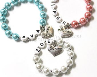 ONE Sister Charm Bracelet. YOU CHOOSE the colors. Sister gift for big sister middle sister or little sister. Youngest, Middle, Oldest Sister