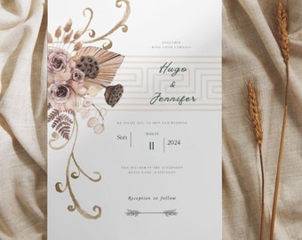 Faire-part de mariage imprimable numériquement. Thème fleurs vintage. toile