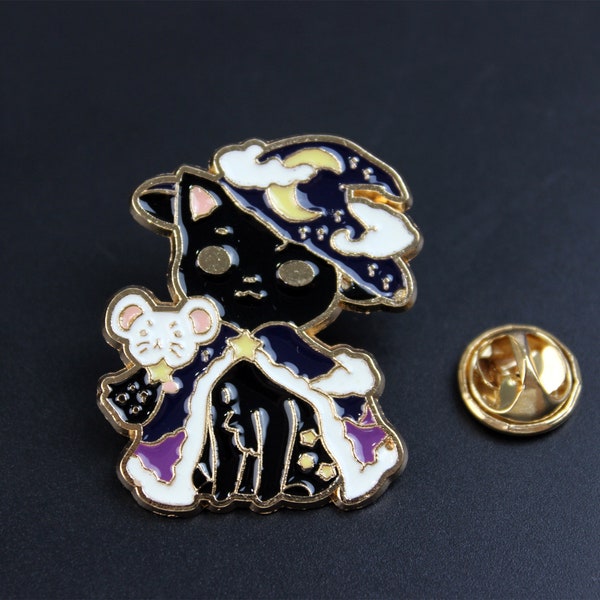 Black Magic Cat Pin/Cute Pins/Funny Button Pins/Personalised Badge/Brooch Badge with a Sticky Personality/Decorative Badge