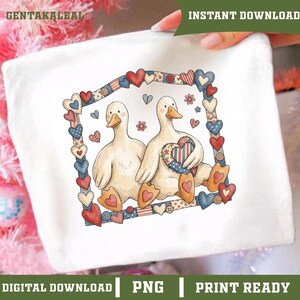 Vintage Goose Png, Country Farmhouse Duck Png, 90s Retro Goose Couple Png, Cute Duck Couple, Love Heart Frame Country Cottage PNG image 3