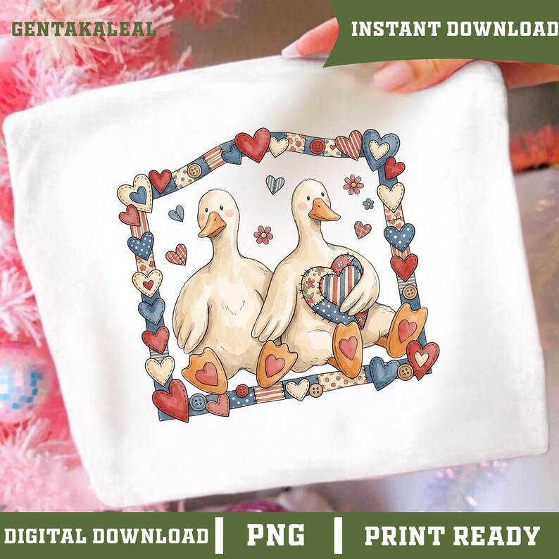Vintage Goose Png, Country Farmhouse Duck Png, 90s Retro Goose Couple Png, Cute Duck Couple, Love Heart Frame Country Cottage PNG image 3