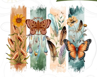 Boho Wildflowers PNG Design, Boho Feathers Flowers PNG Files, Dreamcatcher Sublimation PNG, Butterfly Floral Shirt Png