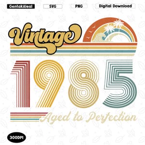 Rétro 40e anniversaire PNG, vintage 1985 SVG, bonjour quarante graphique, vieilli à la perfection des cliparts, conception de chemise d&#39;anniversaire classique