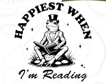 Happiest When I'm Reading Svg Png, Trendy Retro Vintage Cute Bookworm Bookish Frog Lover SVG PNG, Cottagecore Aesthetic PNG, Lover Clipart