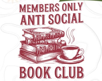 Club de lectura antisocial PNG, Sublimación de lector introvertido, Diseño de camiseta retro de libros, Amante de los libros ondulado PNG, Gráfico de romance vintage