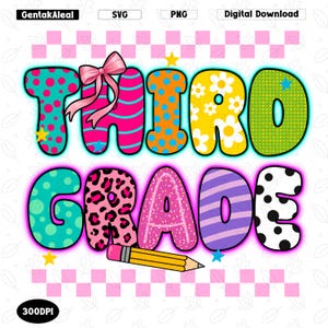 Third Grade Png, First Day Of School Designs, Preppy Teacher Clipart, Back To School PNG, Cute Retro Third Grade PNG Design