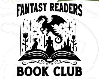 Fantasy Readers Book Club Svg Png, Vintage Book Lover Dragon, Bookish Fantasy Reader Book Quotes SVG PNG, Bookish Png for Romance Readers