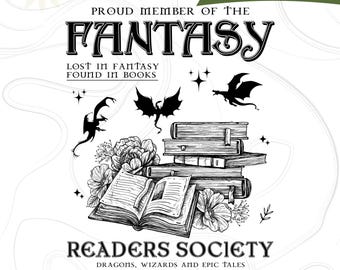 Sociedad de Lectores de Fantasía PNG SVG, Jinete de Dragón Svg, Fantasía Retro Literaria PNG, Amantes de los Libros Modernos, Cuarta Ala Svg, Diseño para Lectores de Romance