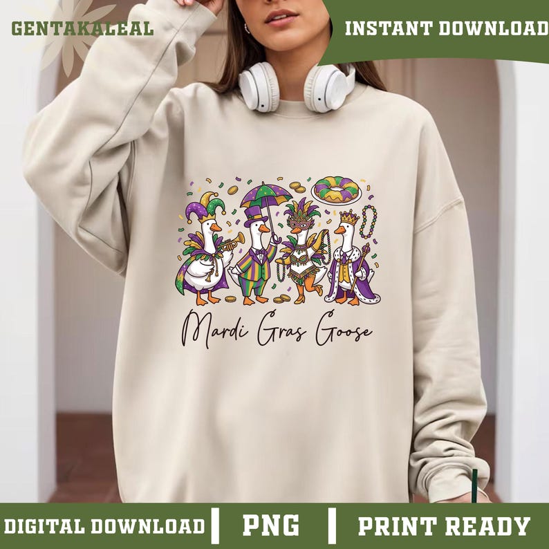 Ganso tonto de Mardi Gras PNG, Sublimación de carnaval estilo coqueta, Descarga digital del Martes de Carnaval, Clipart de animales festivos imagen 2
