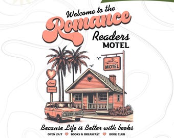 Romance Reader Png, Romance Readers Motel PNG, Vintage Book Reader Png, Retro Book Lover, Book Reader, Cute Bookish Design.
