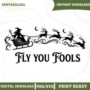 Fly You Fools Funny Christmas LOTR Png Svg, Gandalf Reindeer Png, Gandalf Santa Png, Fellowship Christmas, Gandalf Santa Reindeer Sleigh