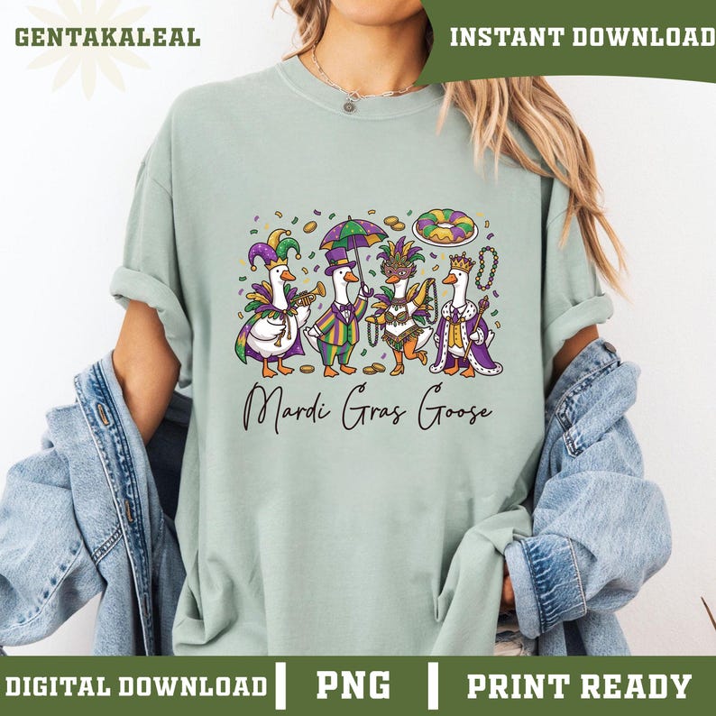 Ganso tonto de Mardi Gras PNG, Sublimación de carnaval estilo coqueta, Descarga digital del Martes de Carnaval, Clipart de animales festivos imagen 3
