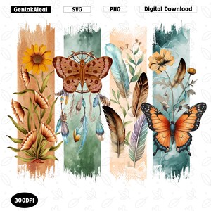 Boho Wildflowers PNG Design, Boho Feathers Flowers PNG Files, Dreamcatcher Sublimation PNG, Butterfly Floral Shirt Png