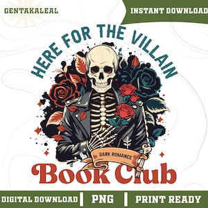 Here for the Villain PNG, Spicy Dark Romance Art, Gothic Fantasy Book Club Clipart, Morally Grey Aesthetic, Anti-Hero Digital Design SVG image 1