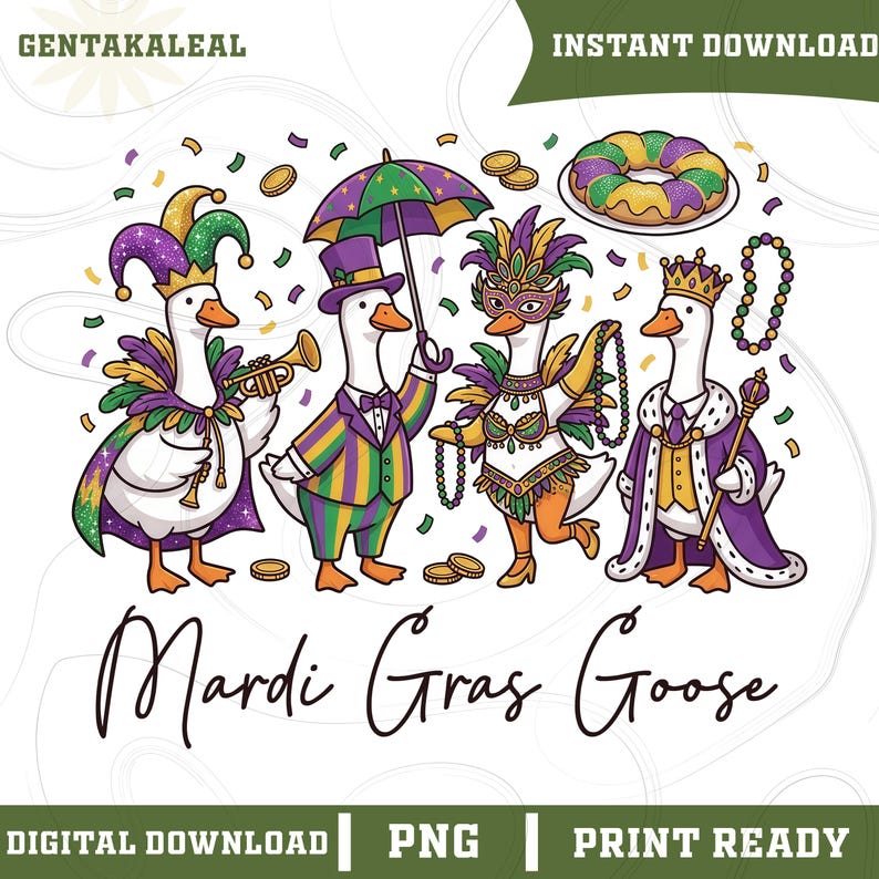 Ganso tonto de Mardi Gras PNG, Sublimación de carnaval estilo coqueta, Descarga digital del Martes de Carnaval, Clipart de animales festivos imagen 1