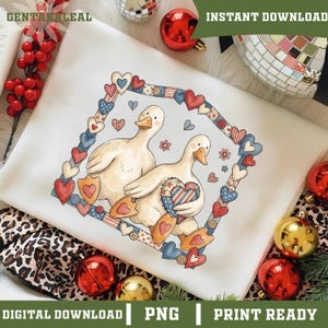 Vintage Goose Png, Country Farmhouse Duck Png, 90s Retro Goose Couple Png, Cute Duck Couple, Love Heart Frame Country Cottage PNG image 5