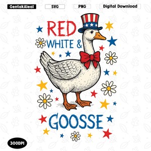 Red White And Goose Png, Goose 4th of July Png, Patriotic Goose Png, Memorial Day, USA PNG, Independence Day Png