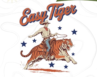 Tigre fácil PNG, vaquero vintage estilo western PNG, rodeo LSU Tigers Baton Rouge PNG, camisetas con sombrero de vaquero divertidas PNG, tigre vintage estilo western PNG