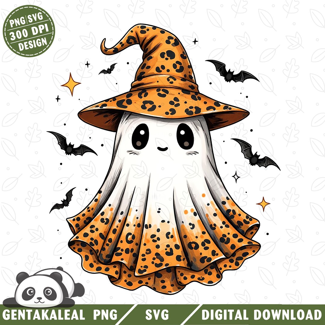 Preppy Ghost Boo PNG, Leopard Spooky Coquette PNG, Leopard Ghost PNG ...